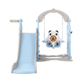 Kids slide swing set in blue with panda design, perfect for toddlers' active play and enjoyment.