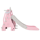 Kids slide swing set with basketball hoop in pink and gray, perfect for toddlers' outdoor playtime.