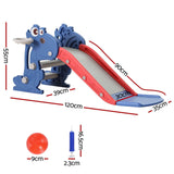 Kids slide set with basketball hoop, smooth slide, sturdy steps, safe grip handles, vibrant colors, perfect for outdoor fun.