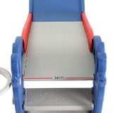 Kids slide set with smooth surface and safety measurements, featuring rounded edges and secure grip handles.