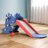 Colorful kids slide set with basketball hoop, featuring smooth surfaces and safe grip handles, perfect for outdoor play.