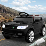 Kids ride-on SUV car in black with remote control, perfect for a fun driving experience outdoors.