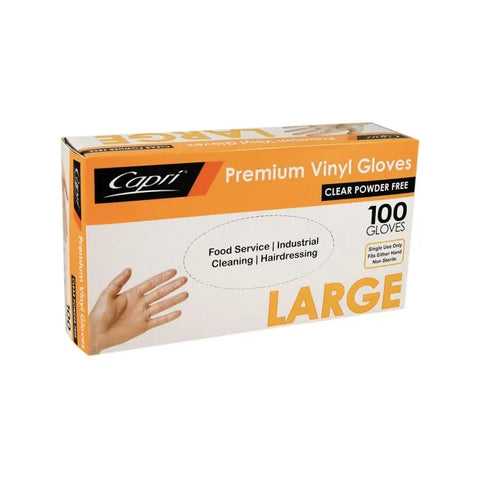Vinyl Gloves Powder Free Clear - Large (100 gloves per box)