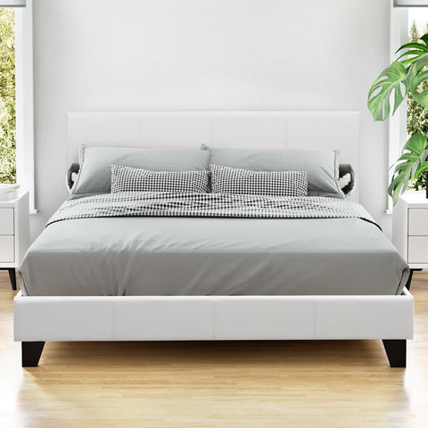 Double Bed Frame White Neo – Upholstered with Padded Headboard
