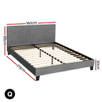 Neo Queen Size Bed Frame Upholstered in Grey Boucle with Textured Headboard