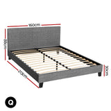Neo Queen Size Bed Frame Upholstered in Grey Boucle with Textured Headboard