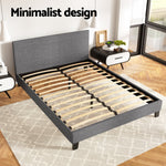 Neo Queen Size Bed Frame Upholstered in Grey Boucle with Textured Headboard