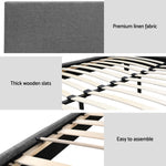 Neo Queen Size Bed Frame Upholstered in Grey Boucle with Textured Headboard