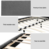 Neo Queen Size Bed Frame Upholstered in Grey Boucle with Textured Headboard
