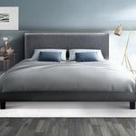 Neo Queen Size Bed Frame Upholstered in Grey Boucle with Textured Headboard