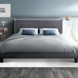 Neo Queen Size Bed Frame Upholstered in Grey Boucle with Textured Headboard