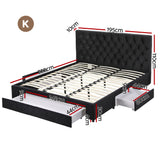 Artiss King Bed Frame Storage Charging Station Upholstered 3 Drawers USB Type-C
