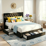 Artiss King Bed Frame Storage Charging Station Upholstered 3 Drawers USB Type-C