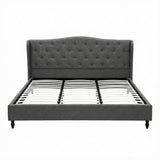 Artiss King Bed Frame with Wingback Headboard Grey Linen Upholstered Platform Bed Base