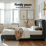 Artiss Queen Bed Frame Wingback Headboard Charcoal Grey Linen Upholstered Platform Bed Base