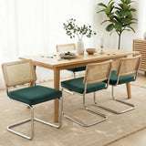 Artiss Dining Chairs Set of 4 Velvet Rattan Cantilever Green