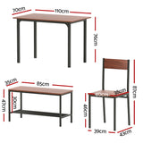 Artiss Dining Table and Chairs Set of 4 Storage Bench Kitchen Furniture Walnut