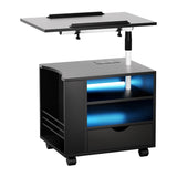 Bedside Table with USB Charging & LED Adjustable Laptop Tray