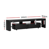 Modern 200cm TV Cabinet with RGB Lighting – Gloss Black Entertainment Unit
