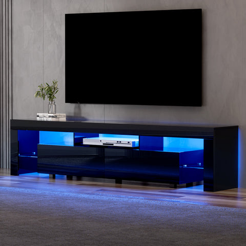 Modern 200cm TV Cabinet with RGB Lighting – Gloss Black Entertainment Unit