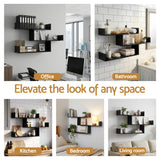 Artiss Floating Wall Shelf 3 Tier Black