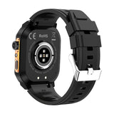 Back view of 1.95” AMOLED GPS smart watch featuring sensor and black strap, ideal for fitness tracking.