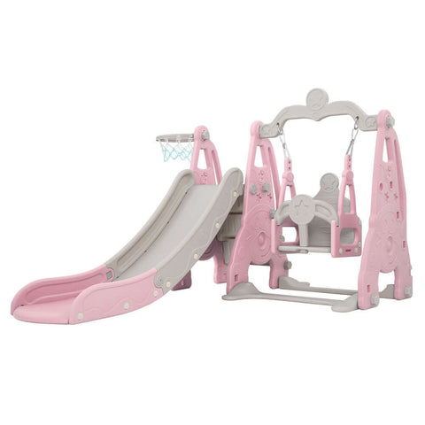 Keezi kids slide swing set with basketball hoop, pink color, perfect for toddlers' outdoor playtime.