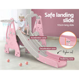 Keezi kids' slide swing set featuring a safe landing slide, basketball hoop, and toddler-friendly design for active play.