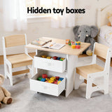 Keezi Kids Table and 2 Chairs Set Wooden Activity Table wit 2 Storage Drawers, Toddler Table and Chair Set for Children Drawing, Reading, Crafts, Eating, Natural