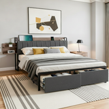 Artiss Metal Bed Frame King Size with 2-Tier Hidden Storage with Charging Station