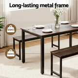 Artiss Dining Table and Chairs Set 3PCS Kitchen Metal Desk Bench Dark Walnut