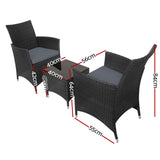 Gardeon 3PC Outdoor Bistro Set Patio Furniture Wicker Chairs Table CusThe Yak Merchant