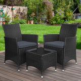 Gardeon 3PC Outdoor Bistro Set Patio Furniture Wicker Chairs Table CusThe Yak Merchant