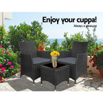 Gardeon 3PC Outdoor Bistro Set Patio Furniture Wicker Chairs Table CusThe Yak Merchant