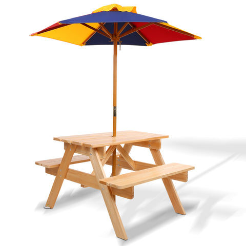 Kids Wooden Picnic Table Set with UmbrellaThe Yak Merchant