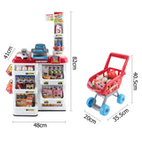 Colorful Kids Supermarket Playset with mini trolley and accessories for pretend shopping role play.