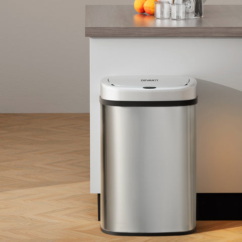 Touch-Free 50L Motion Sensor Bin – Sleek Automatic Trash Can in Silver