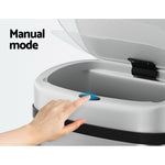 Touch-Free 50L Motion Sensor Bin – Sleek Automatic Trash Can in Silver