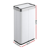 Devanti Rubbish Bin 70L Automatic Sensor Kitchen Bin, Slim Smart Garbage Can Touchless Rectangular with Liner Holder, Fully Closed Lid for Bedroom, Bathroom, Living Room, White
