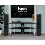 TV Stand 3 Tiers Storage Shelf Rack Tempered Glass Entertainment UnitThe Yak Merchant