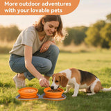 Dog Food Bowl - Foldable Dog Food Bowl - Outdoor Pet Food Bowl - 2-in-1 Dog Food Bowl - with Zippered Storage Bag and Carabiner - Suitable for Travel, Hiking, Camping and Other Activities (Brown)