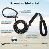1.8m Long Dog Training Leash - Durable, tension-free polyester dog leash with two padded handles and reflective thread - For small and medium-sized dogs - Black