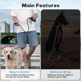 1.8m Long Dog Training Leash - Durable, tension-free polyester dog leash with two padded handles and reflective thread - For small and medium-sized dogs - Black
