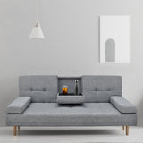 Casa Decor Mendoza 2 in 1 Sofa Bed Couch Grey Pull Down Cupholder 3 Seats Futon