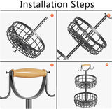 2-Tier Fruit Basket Bowl Storage with Wood Lift Handle and Dual Banana Tree Hanger for Kitchen Countertop