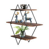 3-Tier Rustic Floating Wall Shelves Wood Display Books