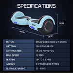 BULLET SX-2000 Hoverboard Scooter, 500W Brushless, Superior Self Balancing System, UL Certified, LED Lights, Mint Green
