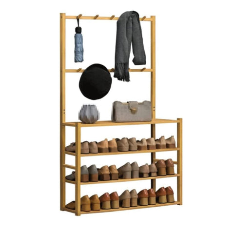 GOMINIMO Bamboo Clothes Rack and Shoe Rack Shelves 80cm