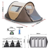 3 Person Waterproof Instant Pop Up Camping Tent – Beach Family Hiking Dome Shelter