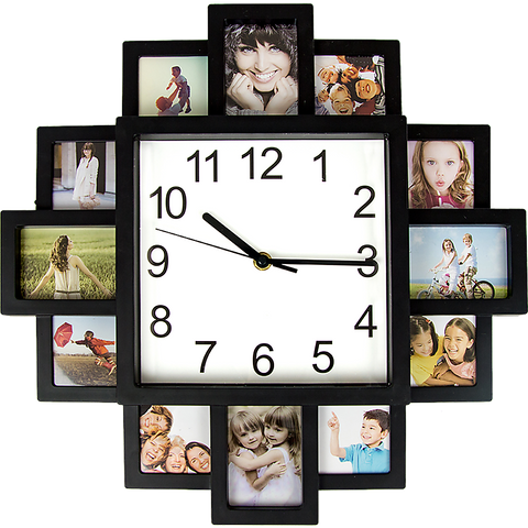 12-Photo Collage Wall Clock – Picture Frame Display for Home & Office